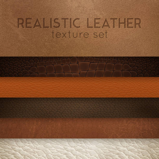 realistische leder textur horizontale set - leather stock-grafiken, -clipart, -cartoons und -symbole