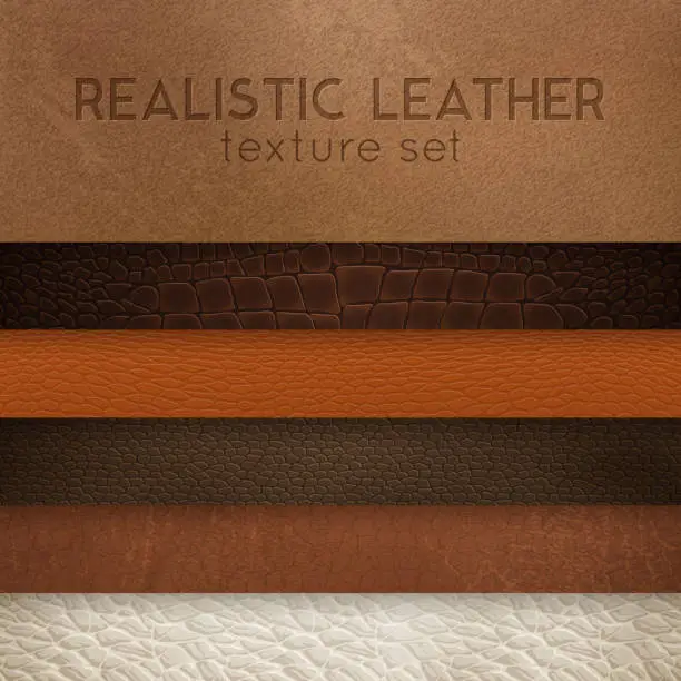 Vector illustration of realistic leather texture horizontal set