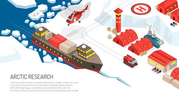 ilustrações, clipart, desenhos animados e ícones de ilustração horizontal da estação polar - pista de aterragem