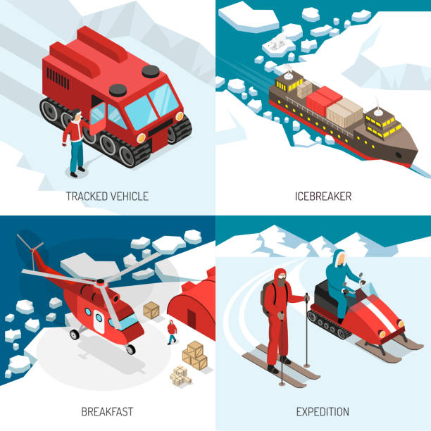 illustrazioni stock, clip art, cartoni animati e icone di tendenza di concetto di progettazione della stazione polare - arctic station snow science