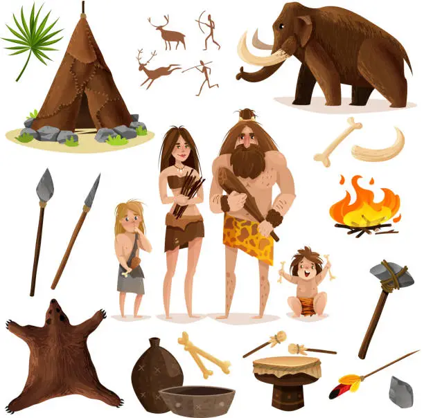 Vector illustration of caveman set