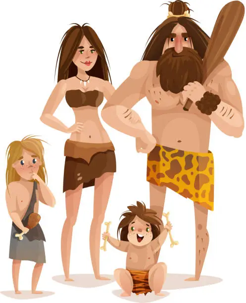 Vector illustration of caveman family
