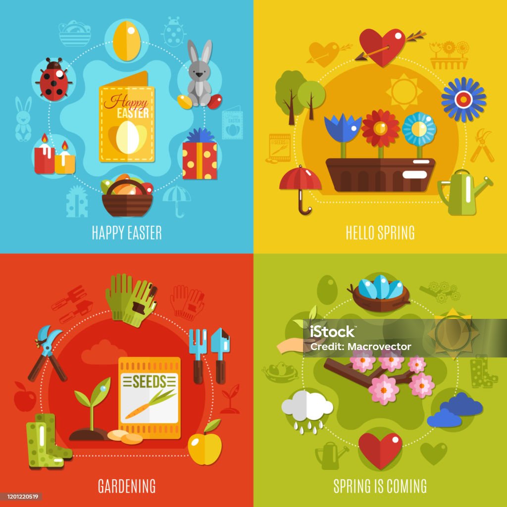 Easter Visual Spring Spring Easter Flat Stock Illustration - Download Image Now - Abstract ...