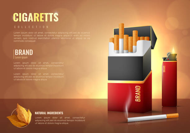 ilustraciones, imágenes clip art, dibujos animados e iconos de stock de cartel de productos de tabaco - paquete cigarrillos