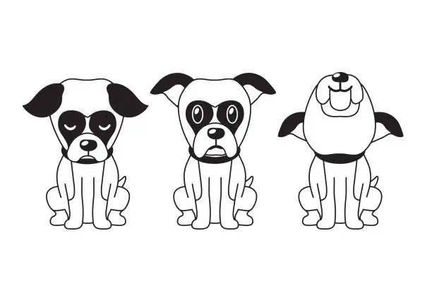 Vector illustration of Vector cartoon character boxer dog poses