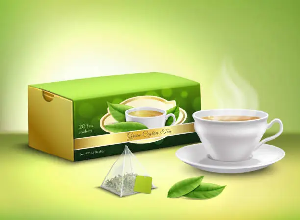 Vector illustration of tea packaging design realistic