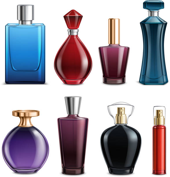 illustrations, cliparts, dessins animés et icônes de parfum bouteilles en verre coloré - perfume