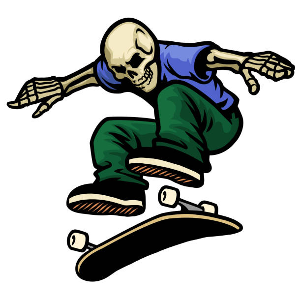 czaszka skater kickflip deskorolka - grind stock illustrations