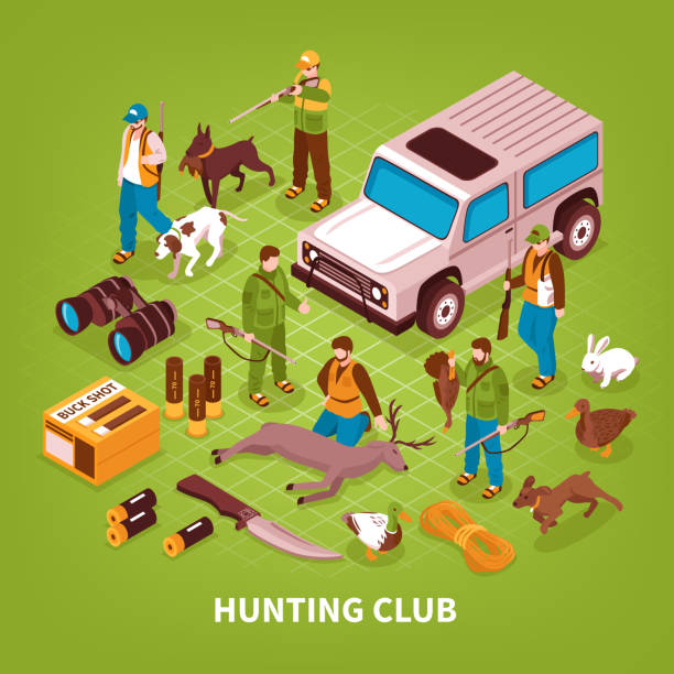 ilustrações de stock, clip art, desenhos animados e ícones de isometric hunting - weapon dagger hunting hunter