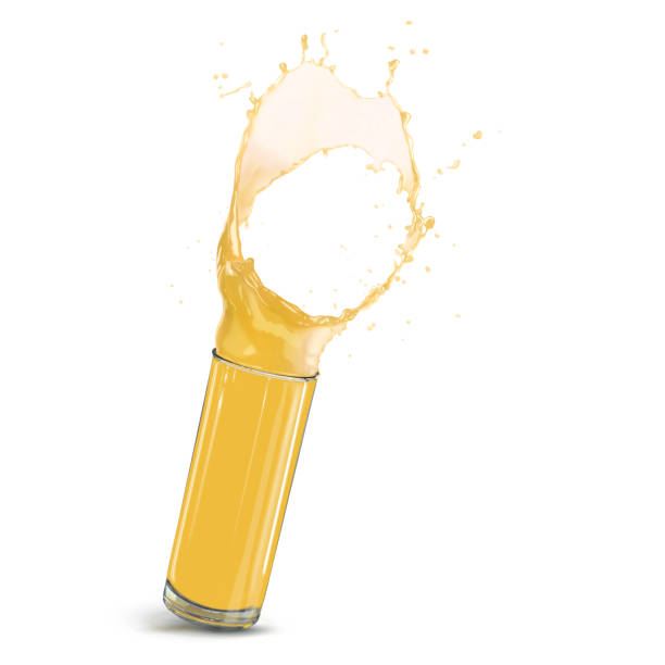 istock Dynamic splash of orange juice in a high cylindrical glass. Vector 3d illustration isolated on white background 1201223619