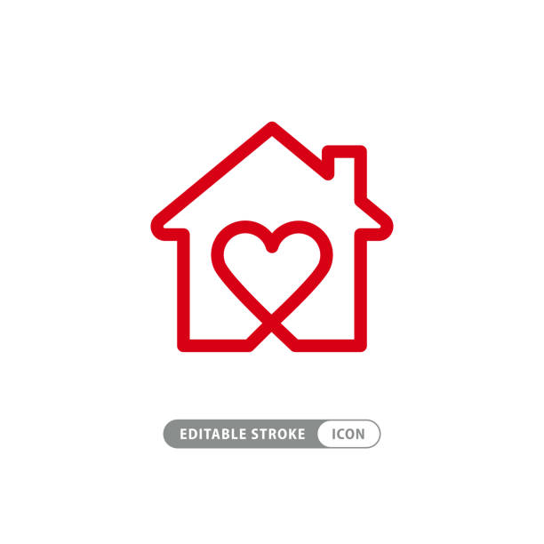 Sweet home symbol stock illustration Sweet home - outline house and heart symbol. Love and family, social work and charity vector icon family home stock illustrations