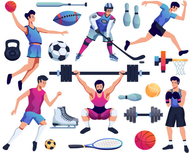 illustrations, cliparts, dessins animés et icônes de ensemble de sport - baseballs ball sport gym