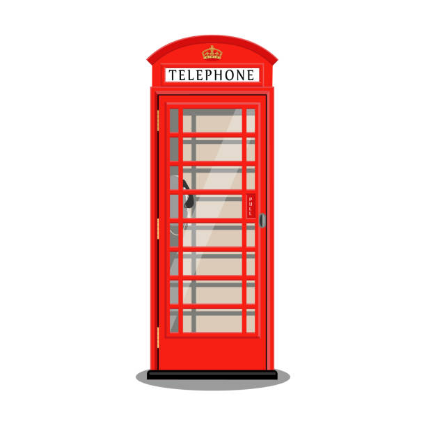 ilustrações de stock, clip art, desenhos animados e ícones de red london telephone booth in flat style, vector illustration. - telephone booth telephone pay phone telecommunications equipment