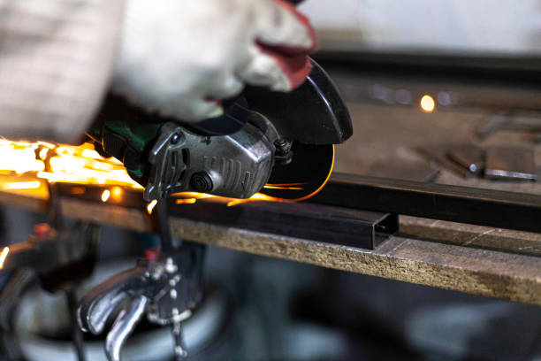 istock Metal processing. Metal cutting with a saw. 1201226685