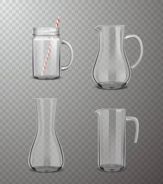 ilustrações, clipart, desenhos animados e ícones de jarra de vidro carafe realista transparente 3d - juice carafe glass decanter