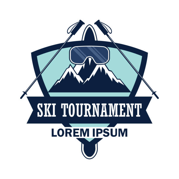 ilustrações, clipart, desenhos animados e ícones de logotipo de esqui com espaço de texto para o seu slogan / slogan, ilustração vetorial - exploration mountain ice jumping