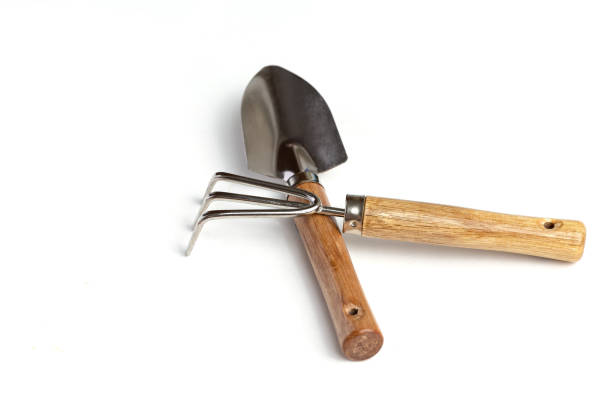 istock Garden Tools Shovel Rake Isolated Clipping. White background. 1201227363