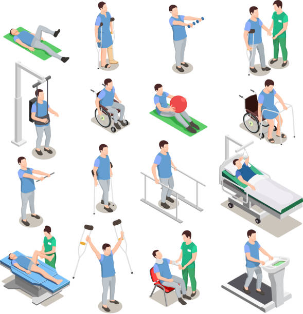 physiotherapie-reabilitationssymbole isometrisch - physical therapy exercise machine exercising exercise equipment stock-grafiken, -clipart, -cartoons und -symbole