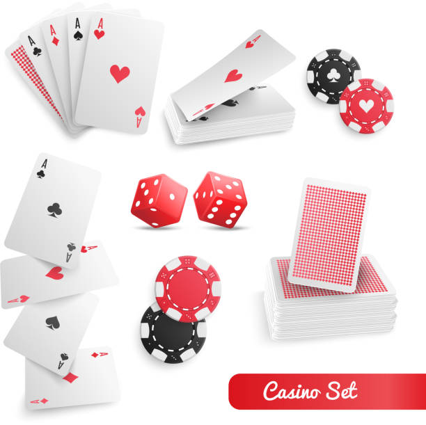 카드 카지노 세트 현실적인 3d를 재생 - gambling chip gambling internet isolated stock illustrations