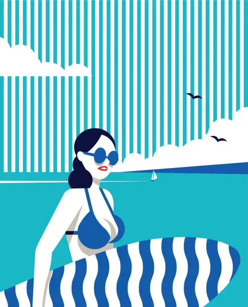 Vector illustration of Girl with surf table