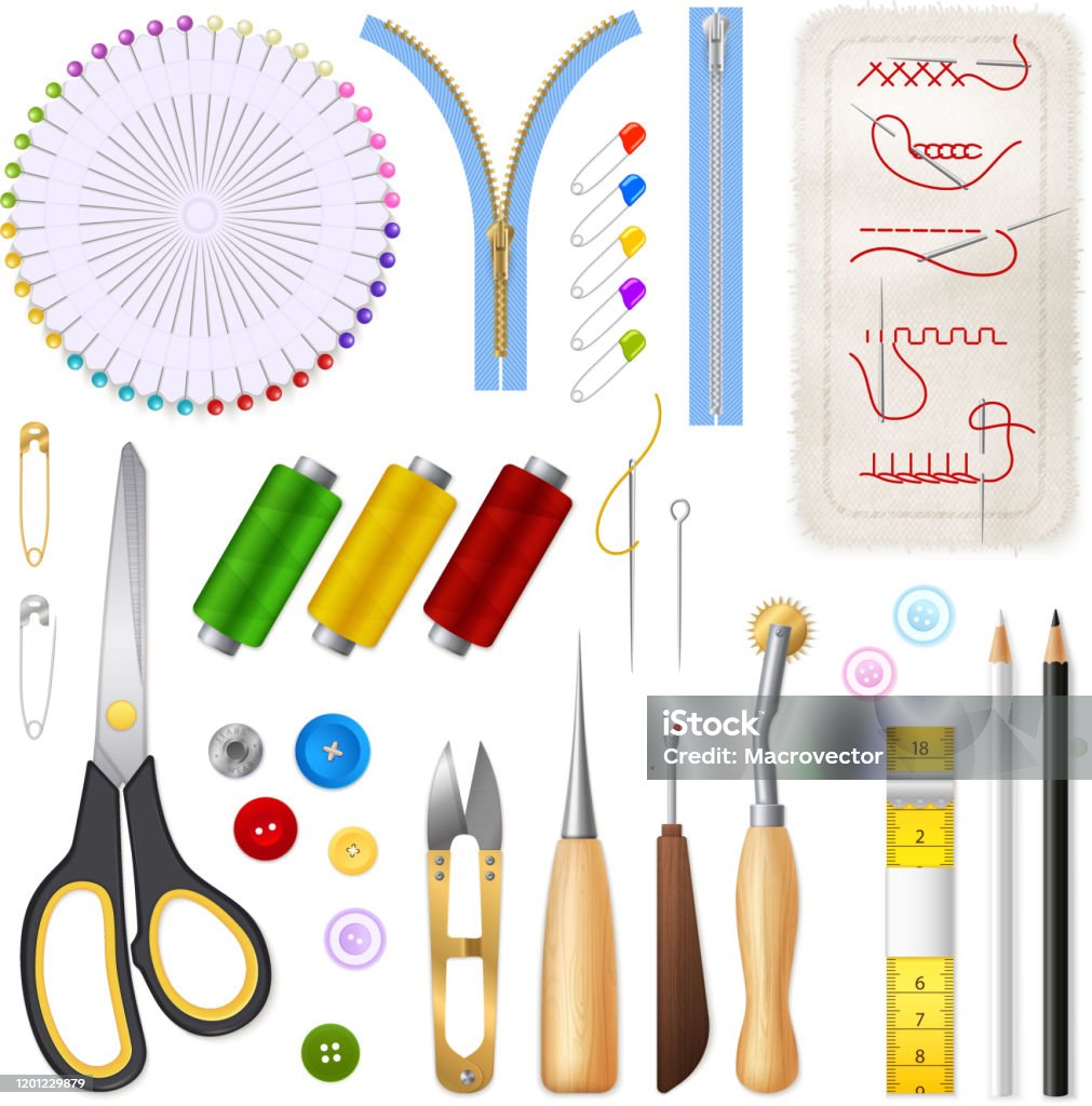 Sewing Thread Set Vector Realistic Needle Threads Sewing Set Stock Illustration - Download Image ...