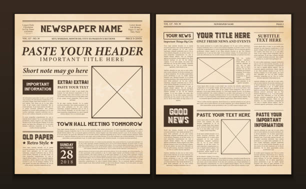 vintage old newspaper template Old vintage newspaper 2 realistic pages templates for you title header edition name text isolated vector illustration newspapers vector stock illustrations