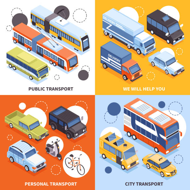 ilustraciones, imágenes clip art, dibujos animados e iconos de stock de concepto de diseño de transporte isométrico - isometric truck traffic semi truck