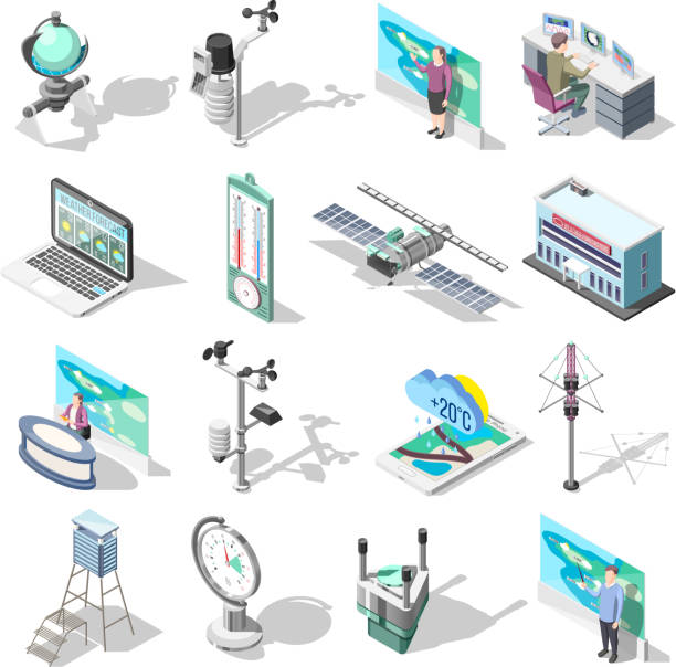 일기 예보 및 기상 학자 등각 부각 아이콘 - weather meteorologist meteorology symbol stock illustrations