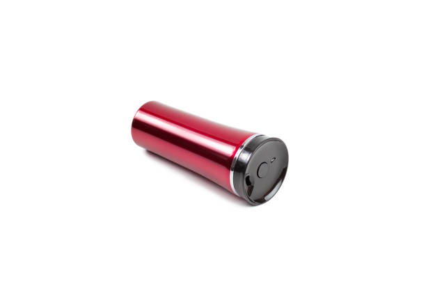 red burgundy thermos on a white background isolated