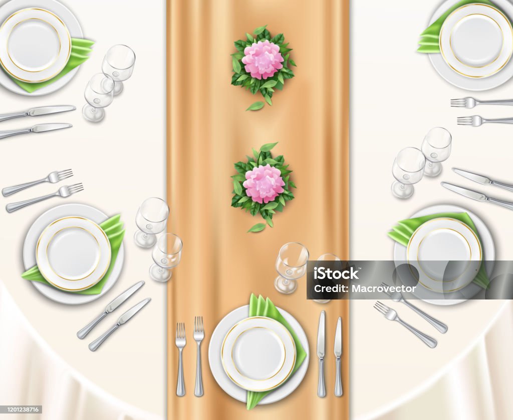 Table Setup Vector Dinner Table Set Up Stock Illustration - Download Image Now - Art ...