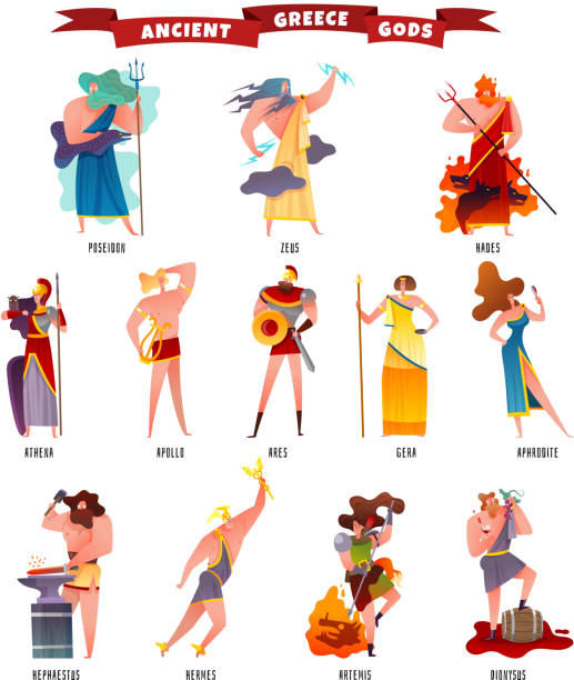 stockillustraties, clipart, cartoons en iconen met oude griekenland goden set - diana romeinse godin