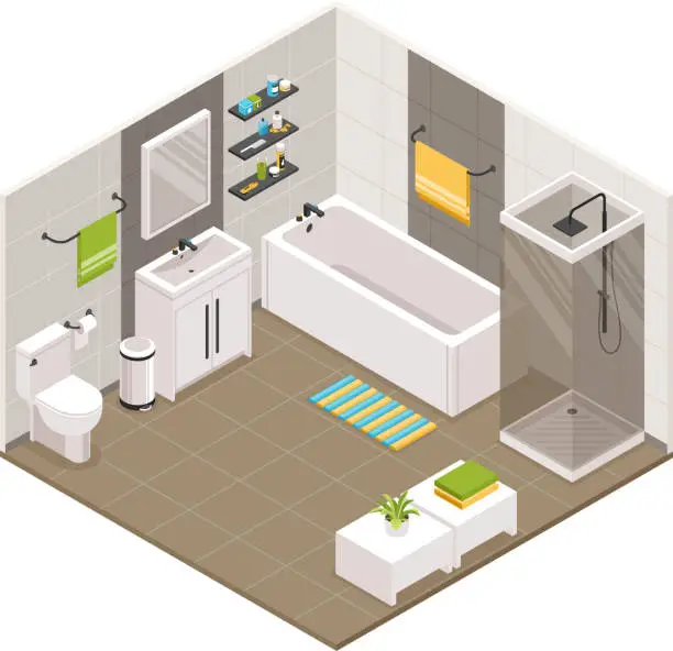 Vector illustration of isometric bathroom illustration