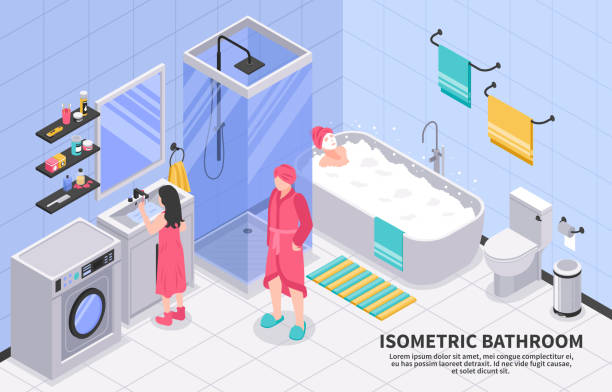 изометрическая ванная комната - machine teeth stock illustrations