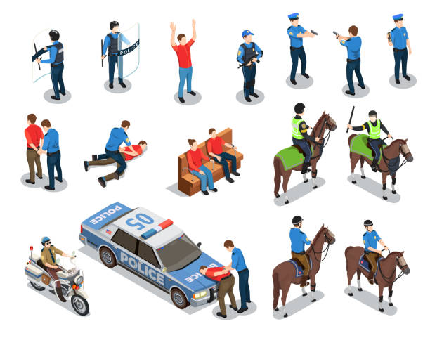 員警等軸測人 - 警戒線 邊界 圖片 幅插畫檔、美工圖案、卡��通及圖標