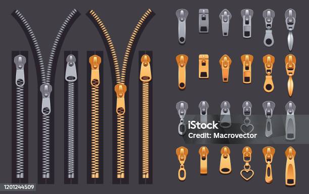 Zipper Visualization Zipper Realistic Set Stock Illustration - Download Image Now - Abstract ...