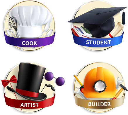 Hat Emblems Different Professions Hats Emblems Realistic Stock Illustration ...