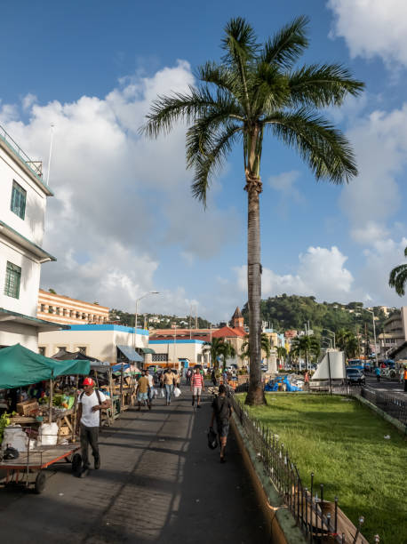 Kingstown, Saint Vincent and the Grenadines - Market vendors in the street stock photo
