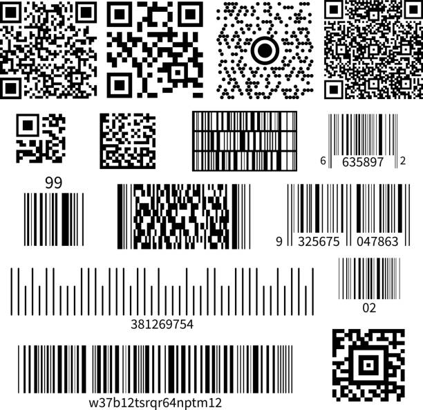 zestaw typów kodów kreskowych qr - two dimensional shape stock illustrations