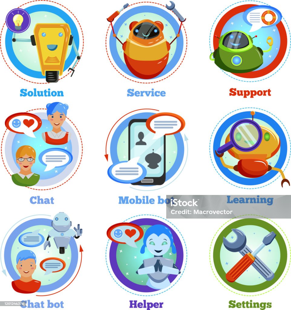 Bot Emblems Chat Bot Flat Emblems Stock Illustration - Download Image Now ...