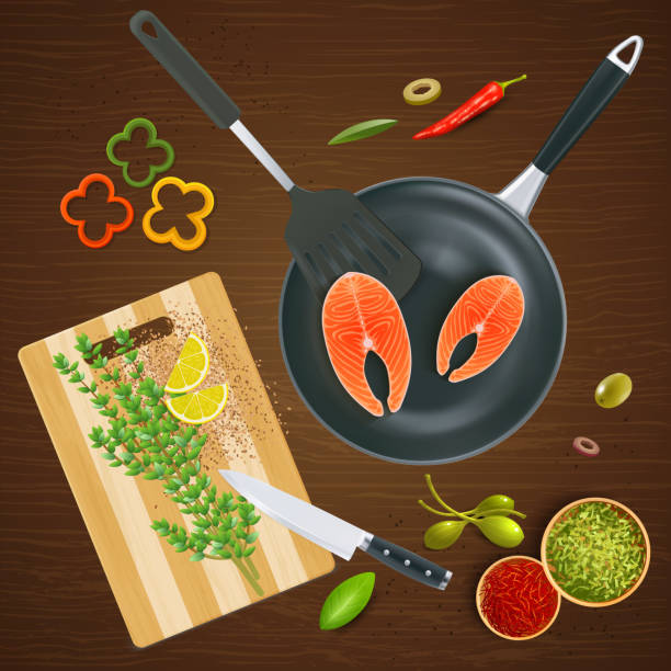 narzędzia kuchenne - cooked fried backgrounds preparation stock illustrations