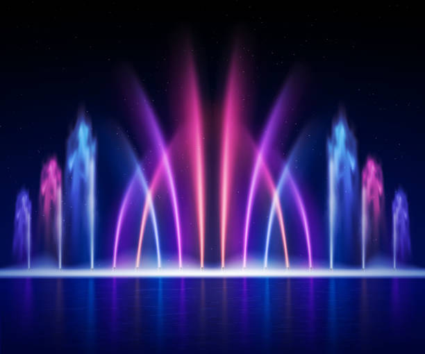 реалистичная иллюстрация ночь фонтана - dancing fountains stock illustrations