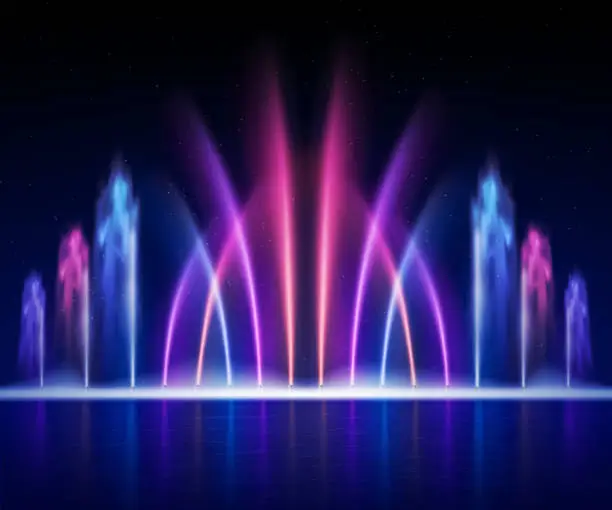 Vector illustration of realistic fountain night illustration