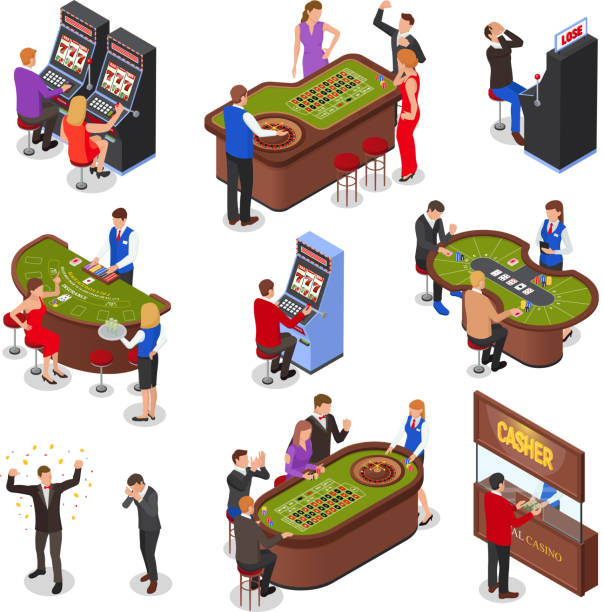 ilustrações de stock, clip art, desenhos animados e ícones de isometric casino set - club suit