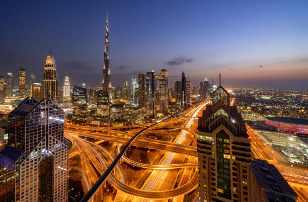 istock Dubai, UAE cityscape at night with lights overlooking the Burj Khalifa 1201247876