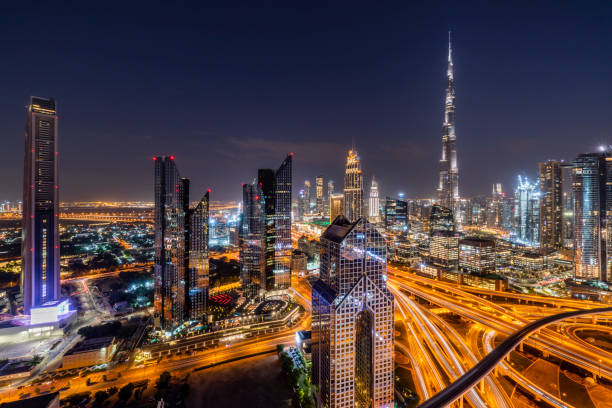istock Dubai, UAE cityscape at night with lights overlooking the Burj Khalifa 1201247932