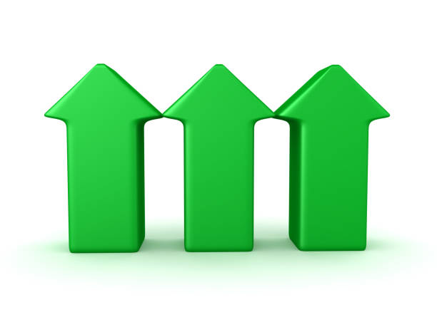 istock 3D Rendering of three green arrows pointing upward 1201248316