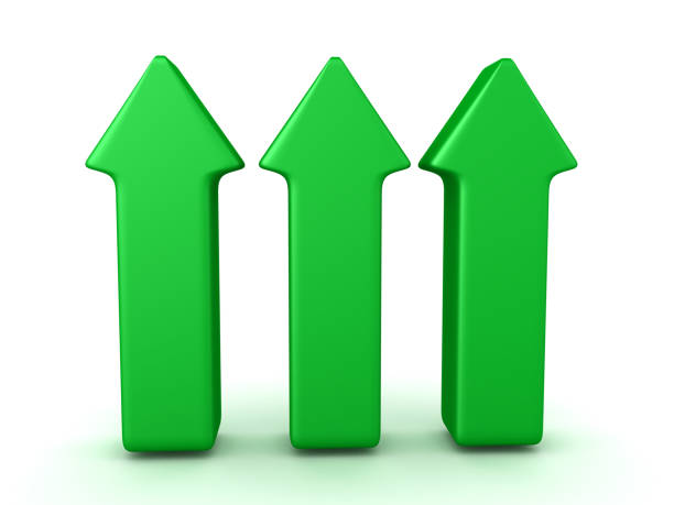 istock 3D Rendering of three green arrows pointing up 1201248433