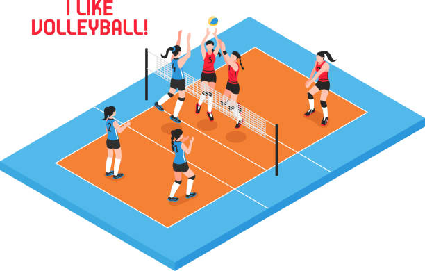 ilustrações, clipart, desenhos animados e ícones de ilustração isométrica do vôlei - volleyball volleying women female