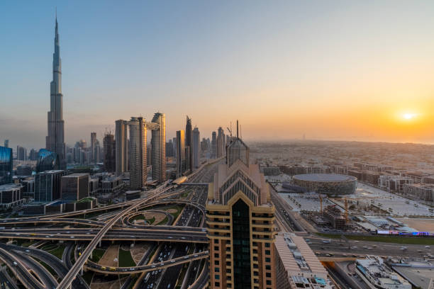 istock Dubai, UAE cityscape at night with lights overlooking the Burj Khalifa 1201248631