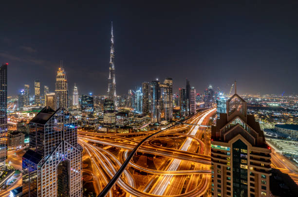 istock Dubai, UAE cityscape at night with lights overlooking the Burj Khalifa 1201248764